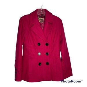 Guess Hot Pink Wool Blend Double Breasted Pea Coat Barbie Core Small